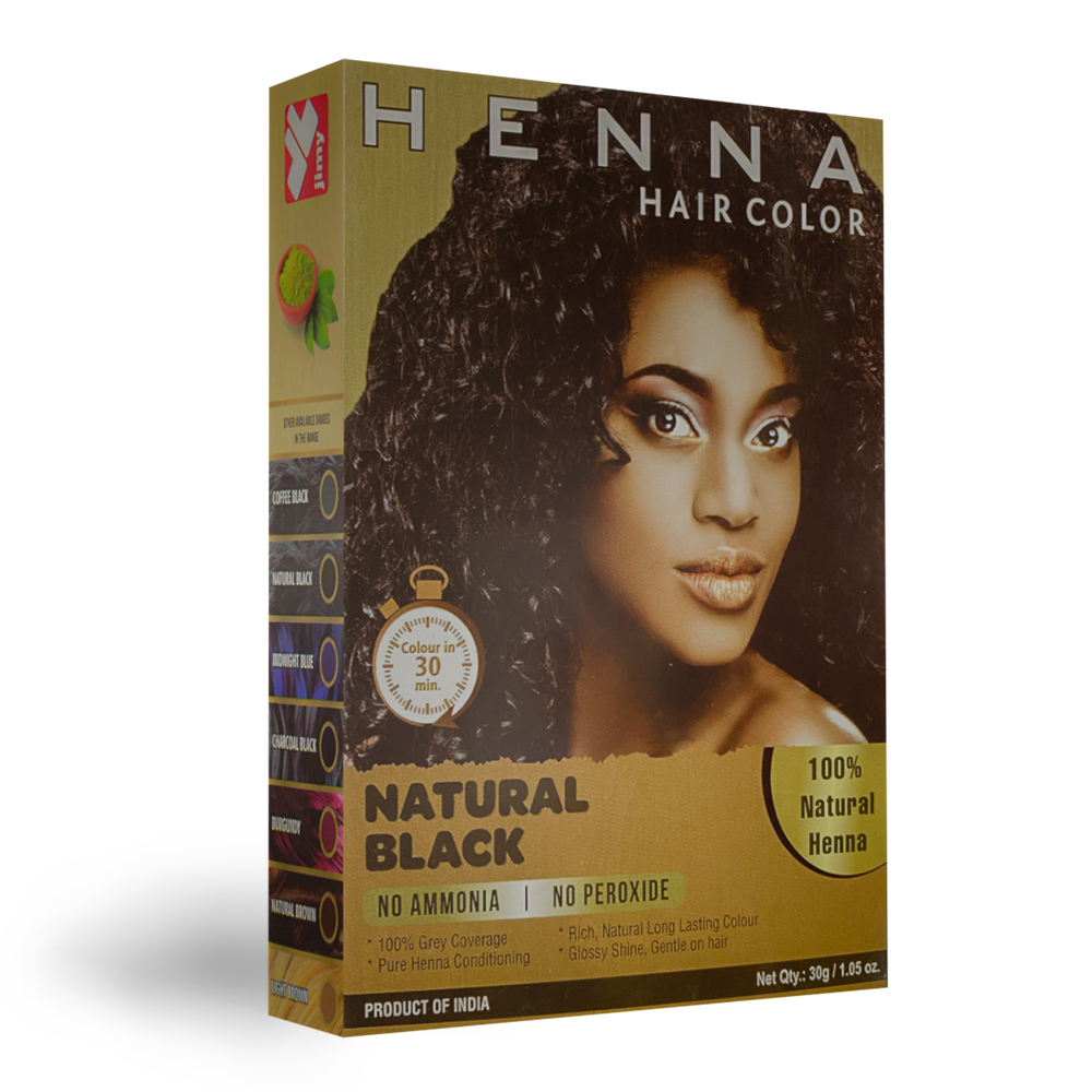 30 Minute Enriched with Herbs Semi Permanent Powder - Harsh Chemical Free Black Hair Dye for Men and Women (Natural Black) HC-NB-01