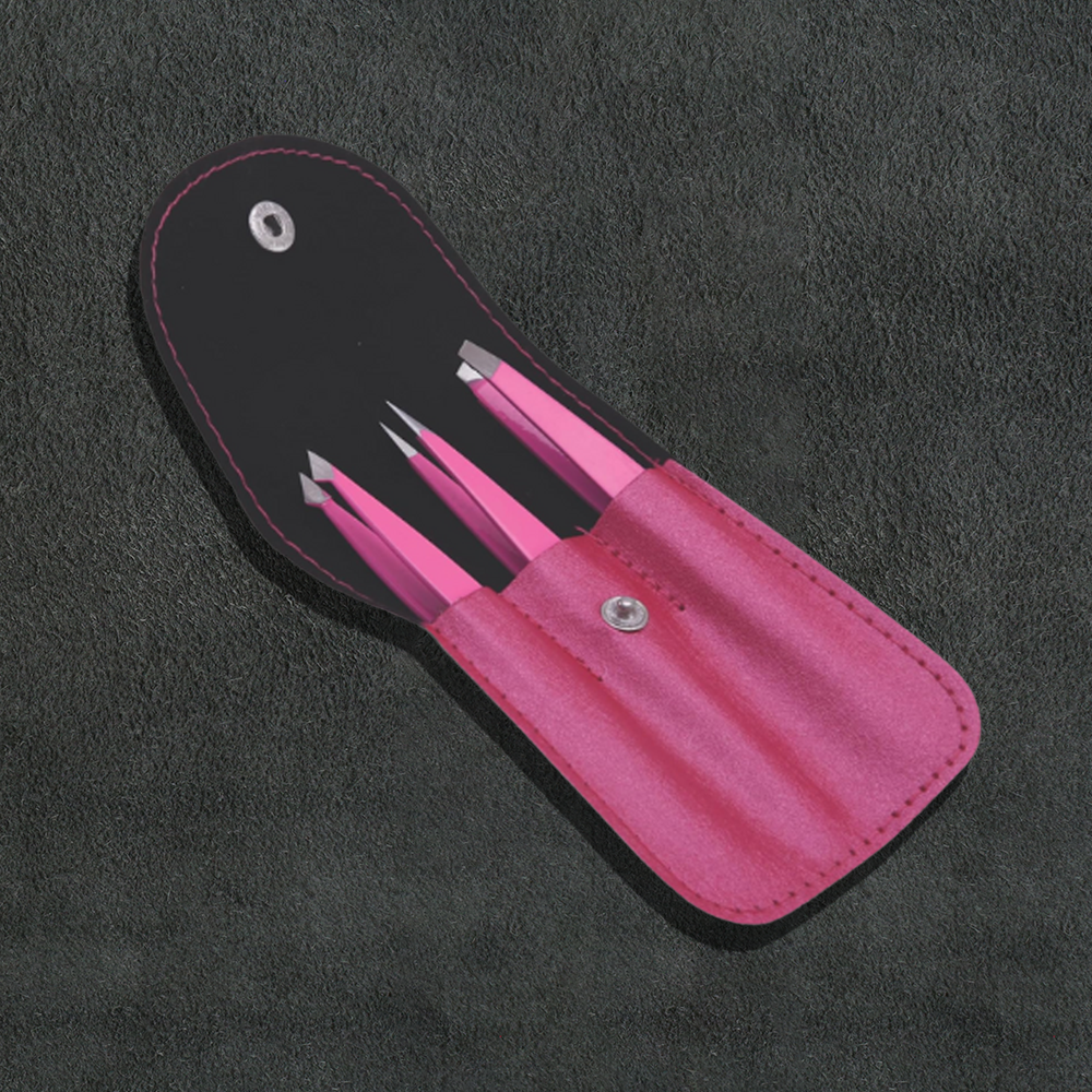 J5 - 293 Professional Eye Lashes Tweezers Set 3 Pink