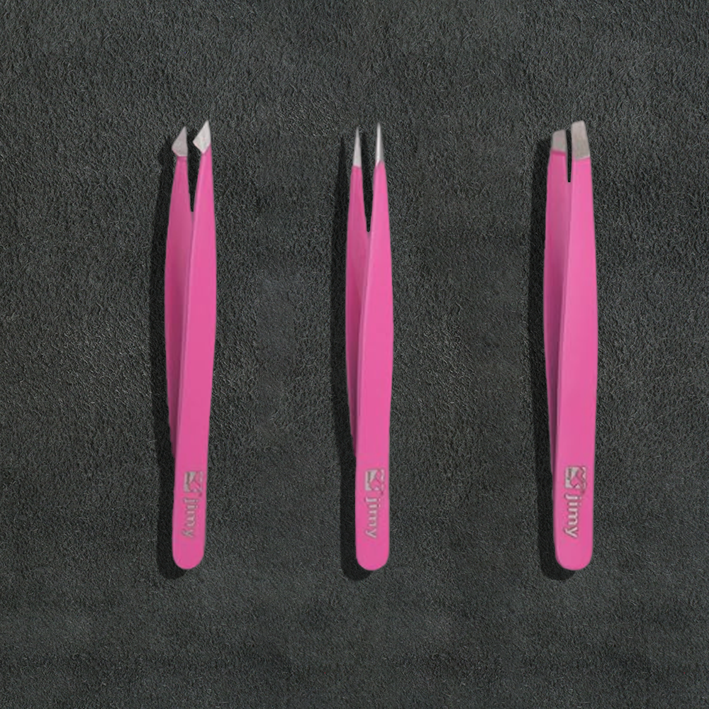 J5 - 293 Professional Eye Lashes Tweezers Set 3 Pink
