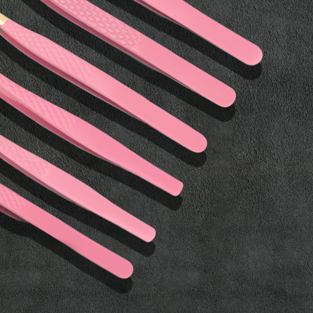 J5 - 157 Professional Germany SS Eye Lashes Tweezers Set of 6 Light Pink