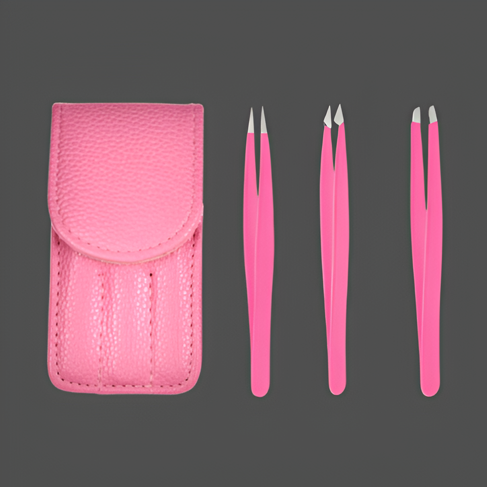 J5 - 293 Eye Lashes Tweezers Set 3 Pink