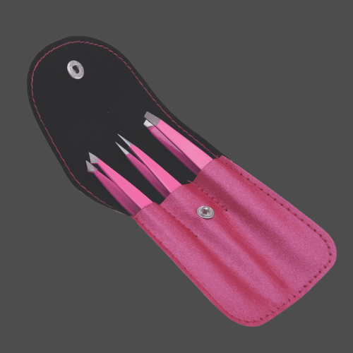 J5 - 293 Eye Lashes Tweezers Set 3 Pink