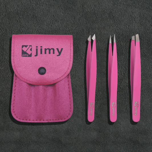 J5 - 293 Professional Eye Lashes Tweezers Set 3 Pink