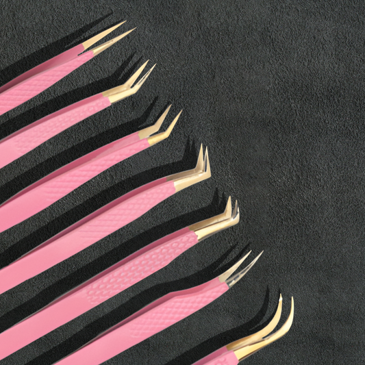 J5 - 156 Professional Germany SS Lashes Tweezer Set of 7 light Pink