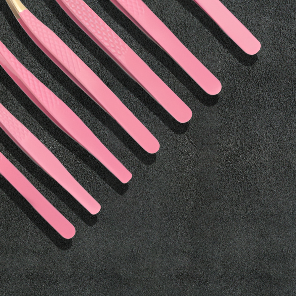 J5 - 156 Professional Germany SS Lashes Tweezer Set of 7 light Pink