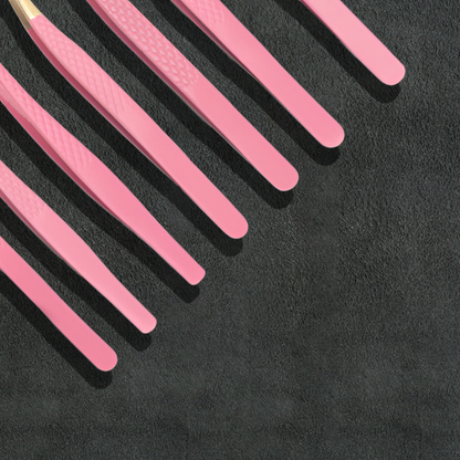 J5 - 156 Professional Germany SS Lashes Tweezer Set of 7 light Pink
